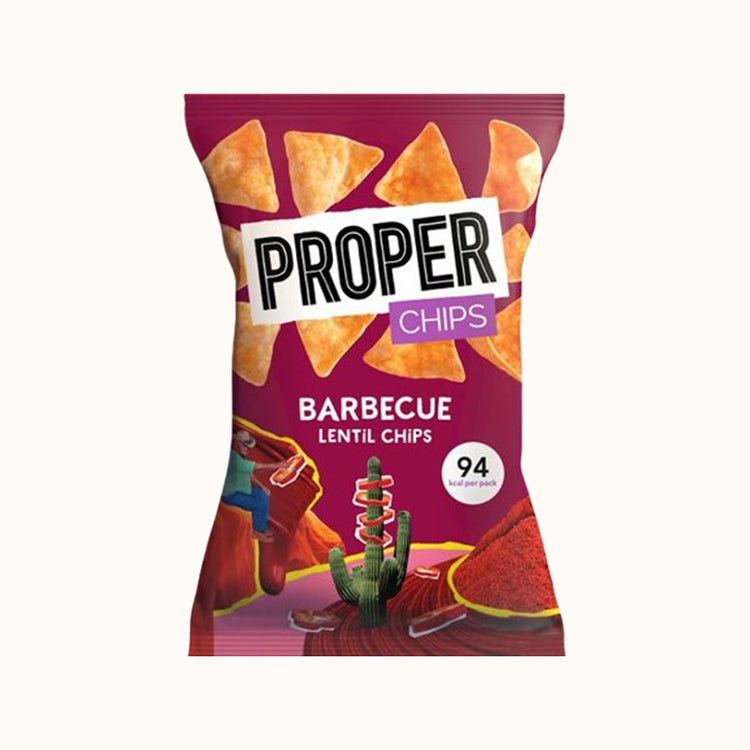 Proper Chips Barbecue Lentil Chips verpakking op witte achtergrond