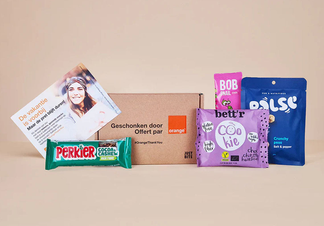 Orange en Voo activatiecampgne: geschenkboxen met gezondere snacks