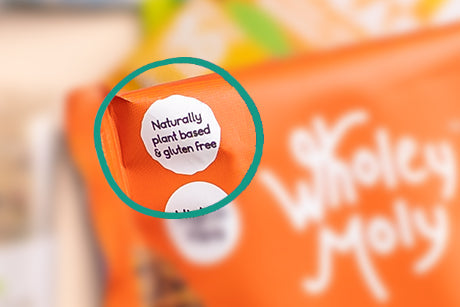 Wholey Moly verpakking met verwijzing naar glutenvrij