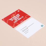 Voor- en achterkant van een gepersonaliseerd Sinterklaas-kaartje van JustBite met de tekst 'Sinterklaas is thinking about your health' en een persoonlijke boodschap