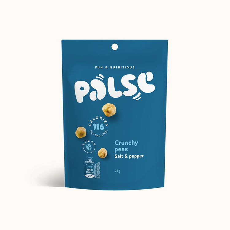 Palse Crunchy Peas Salt & Pepper 28g verpakking op witte achtergrond